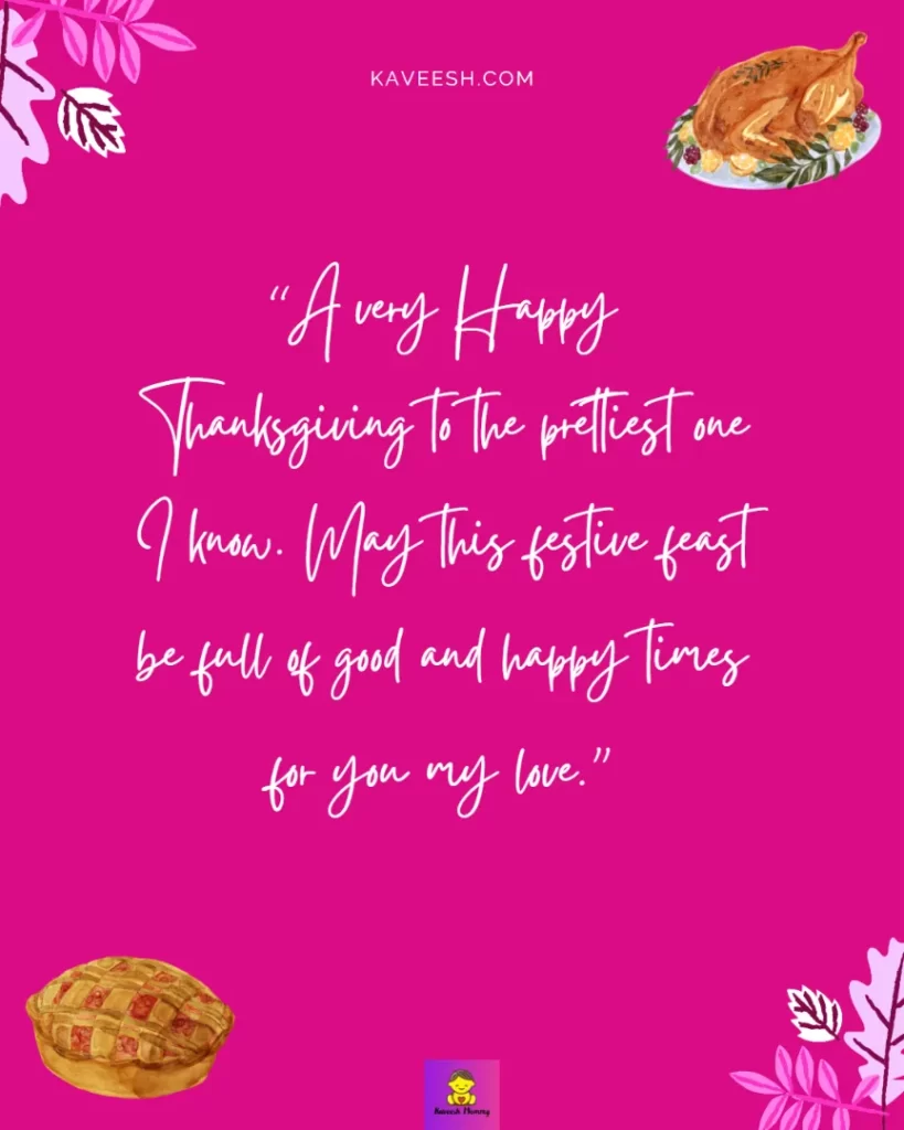 Happy Thanksgiving Wishes for Girlfriend-A very Happy Thanksgiving to the prettiest one I know. May this festive feast be full of good and happy times for you my love.”