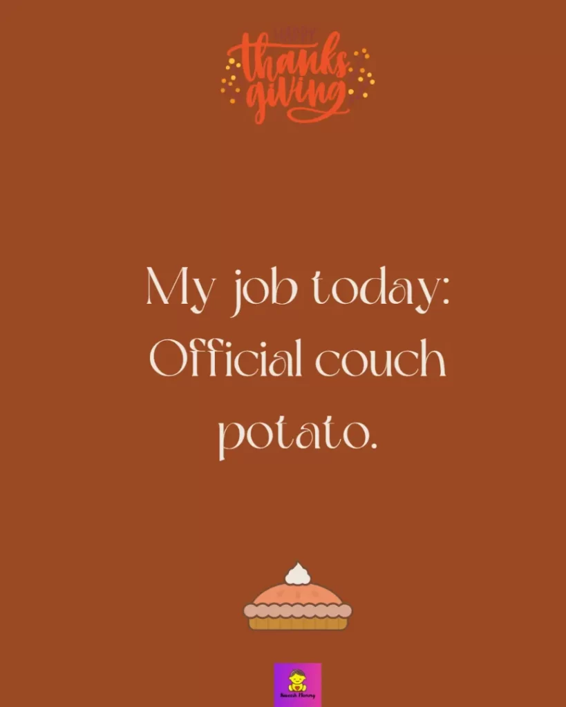 Thanksgiving Instagram Captions with friends-My job today: Official couch potato.