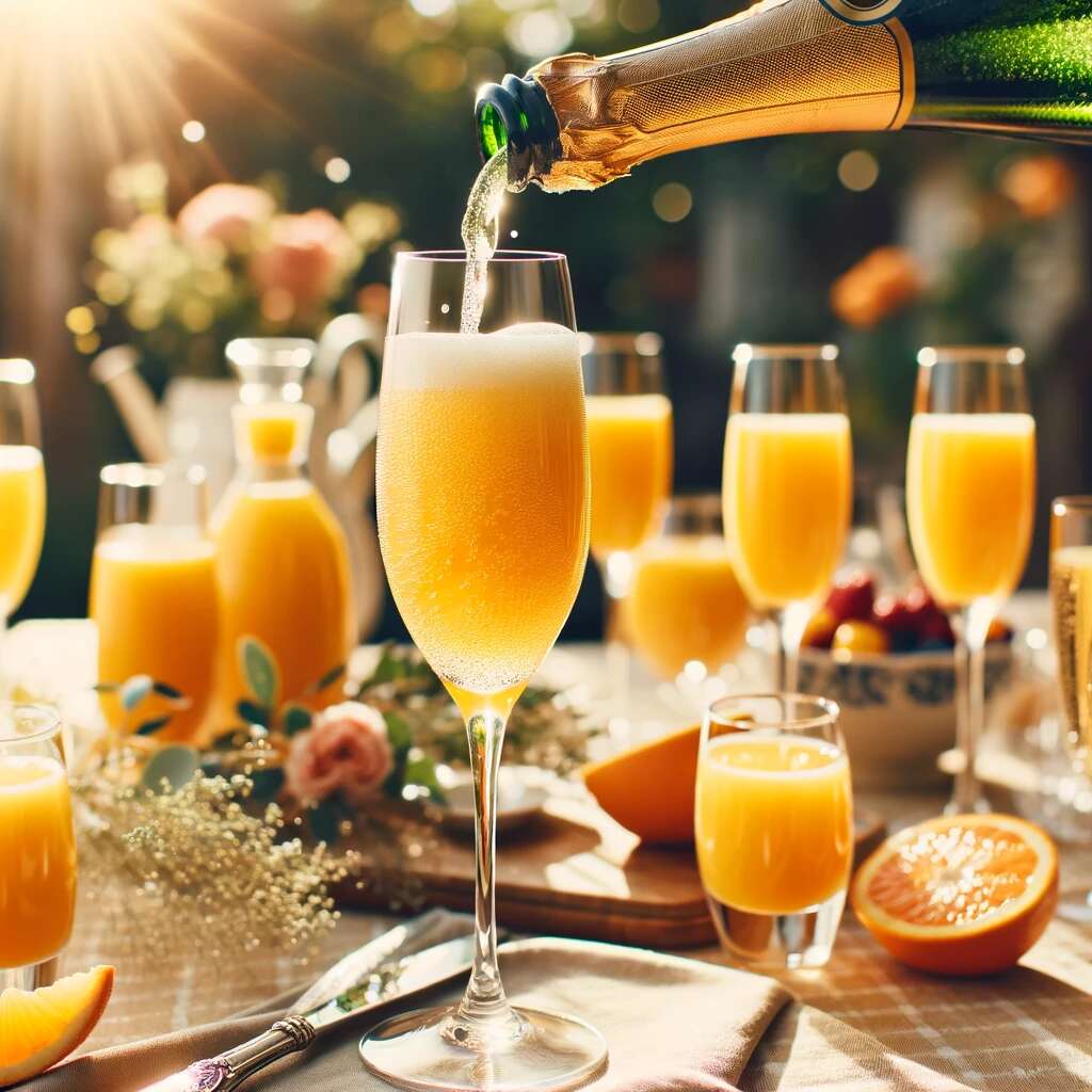 Mimosas: A classic brunch cocktail. Mix orange juice with champagne for a bubbly, festive drink. You can also offer a variety of juices for different mimosa flavors.