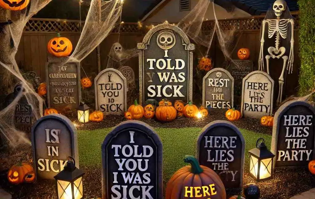 Picking the right Halloween tombstone sayings is hard, but it’s key to making your yard look great. This guide will help you find funny and scary sayings that will make your decorations stand out.