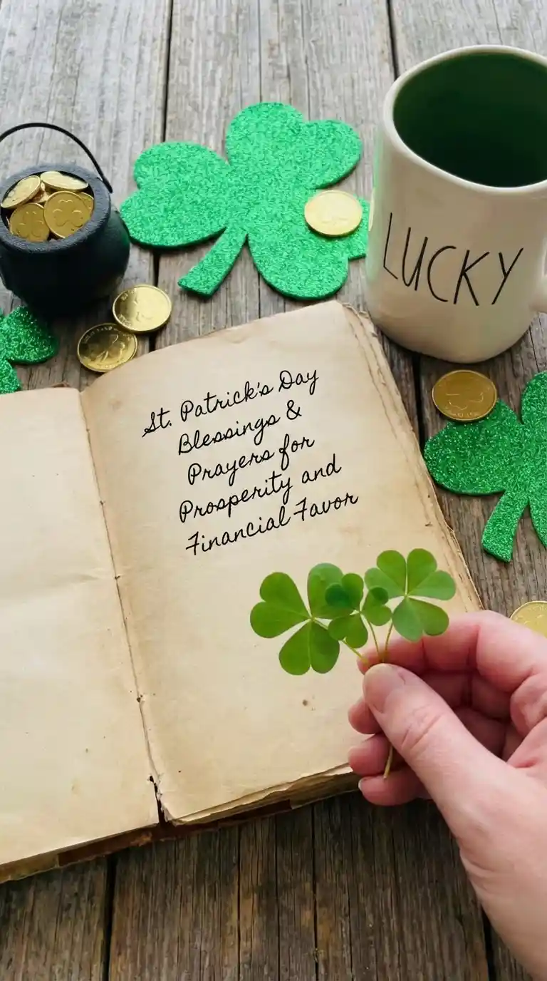 prosperity-prayer-st-patricks-day-green-gold-theme-kaveeshmommy Prosperity prayer for St. Patrick’s Day with green and gold theme, shamrocks and blessing message by Kaveeshmommy