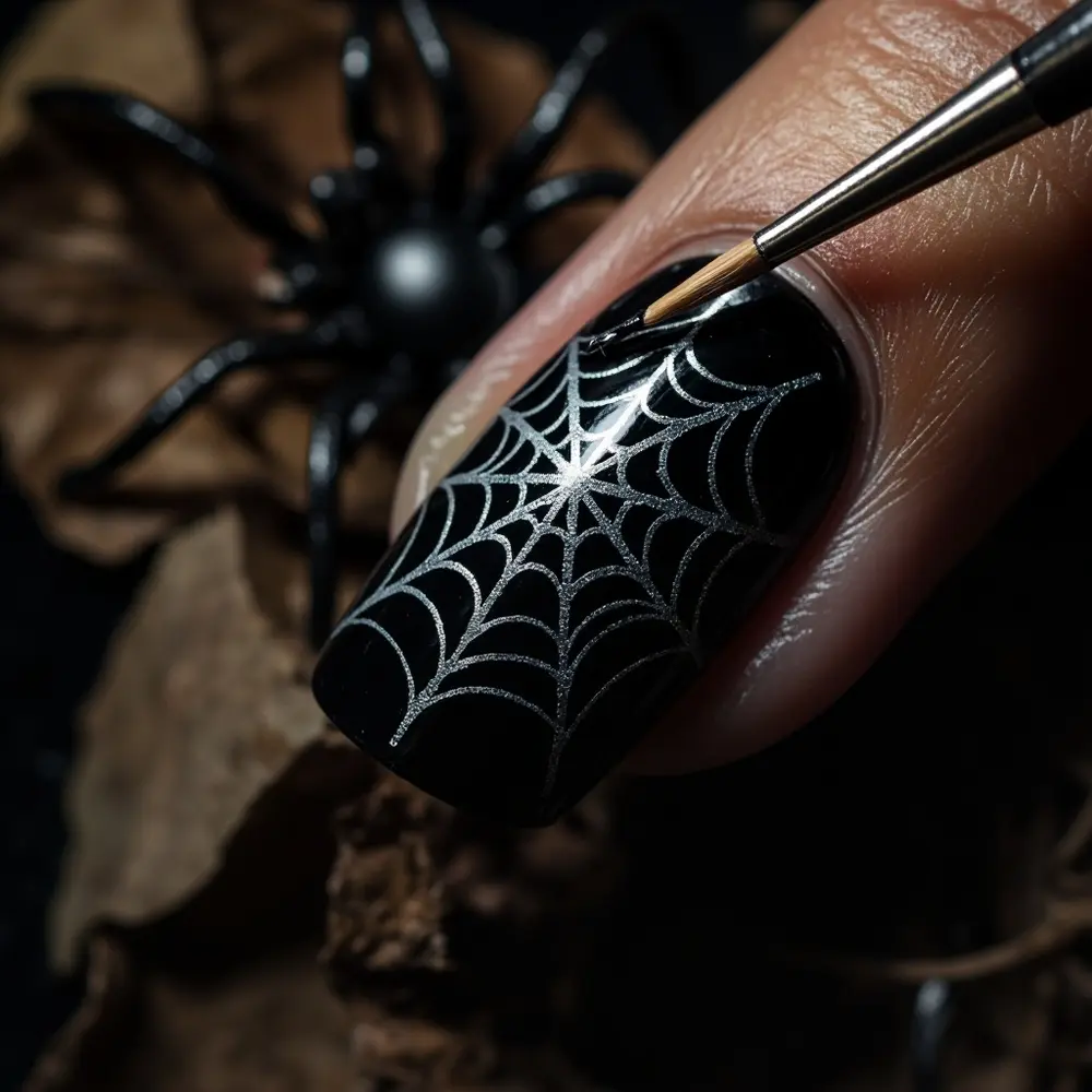 30+ Spooky & Chic Halloween Nail Art Ideas to Try in 2025 5 A Closer Look at an Intermediate Design: The Spiderweb Accent Nail 🕸️