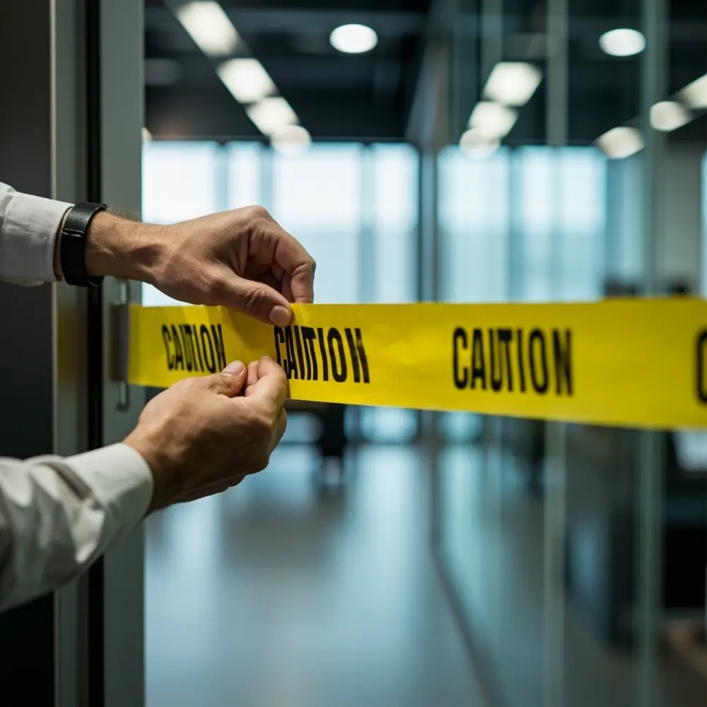 How to Decorate an Entire Office Space Without Disrupting Work 12 Big impact low effort caution tape crime scene decoration