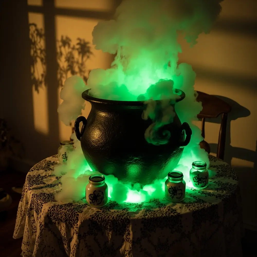 A must-have! Get a classic black cauldron and use a small fog machine or dry ice to make it bubble and smoke.