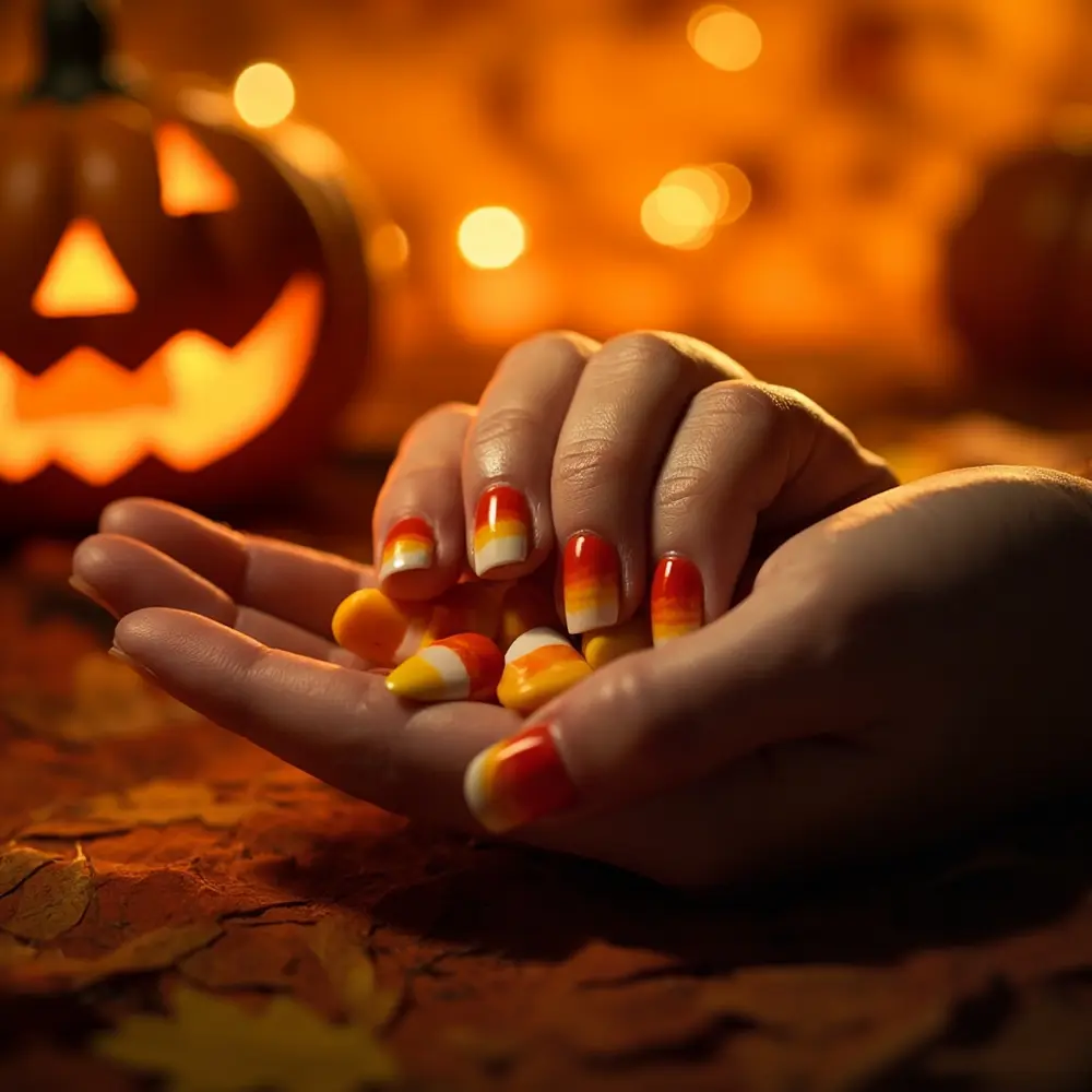 30+ Spooky & Chic Halloween Nail Art Ideas to Try in 2025 6 Idea: Candy Corn Ombre. A smooth gradient from yellow at the base, to orange in the middle, to white at the tip. You can create this easily with a makeup sponge!