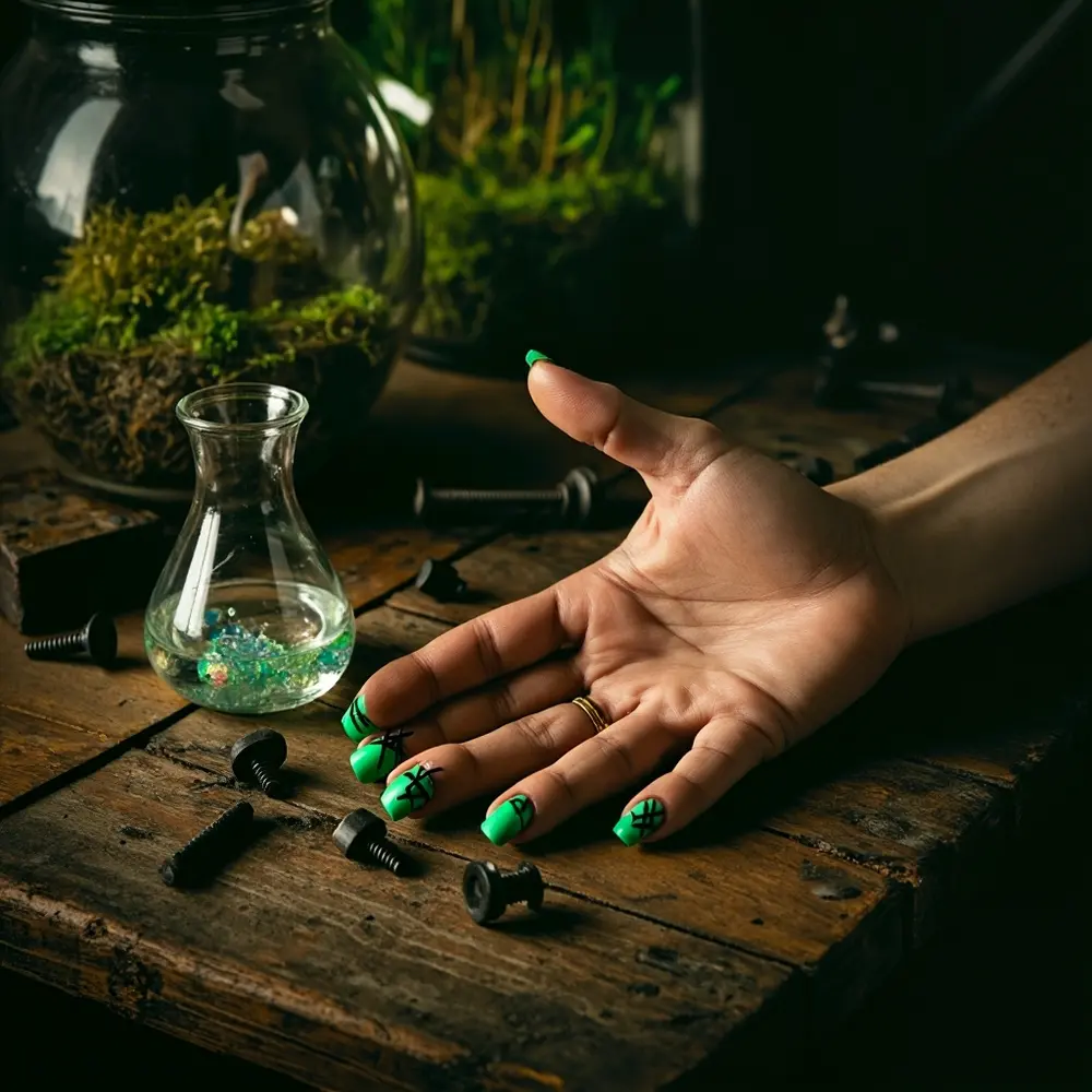 30+ Spooky & Chic Halloween Nail Art Ideas to Try in 2025 7 Idea: Friendly Frankenstein. A bright green nail with black “stitch” marks drawn across it and a simple black line for hair at the cuticle.