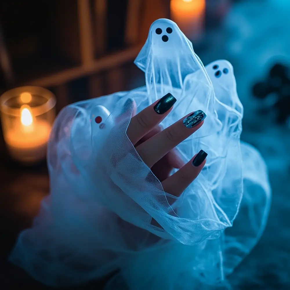 30+ Spooky & Chic Halloween Nail Art Ideas to Try in 2025 15 Idea: Vellum Ghost Nails. Use a sheer or “jelly” white polish and layer it to look like a floating, transparent ghost. It’s spooky and so high-fashion.