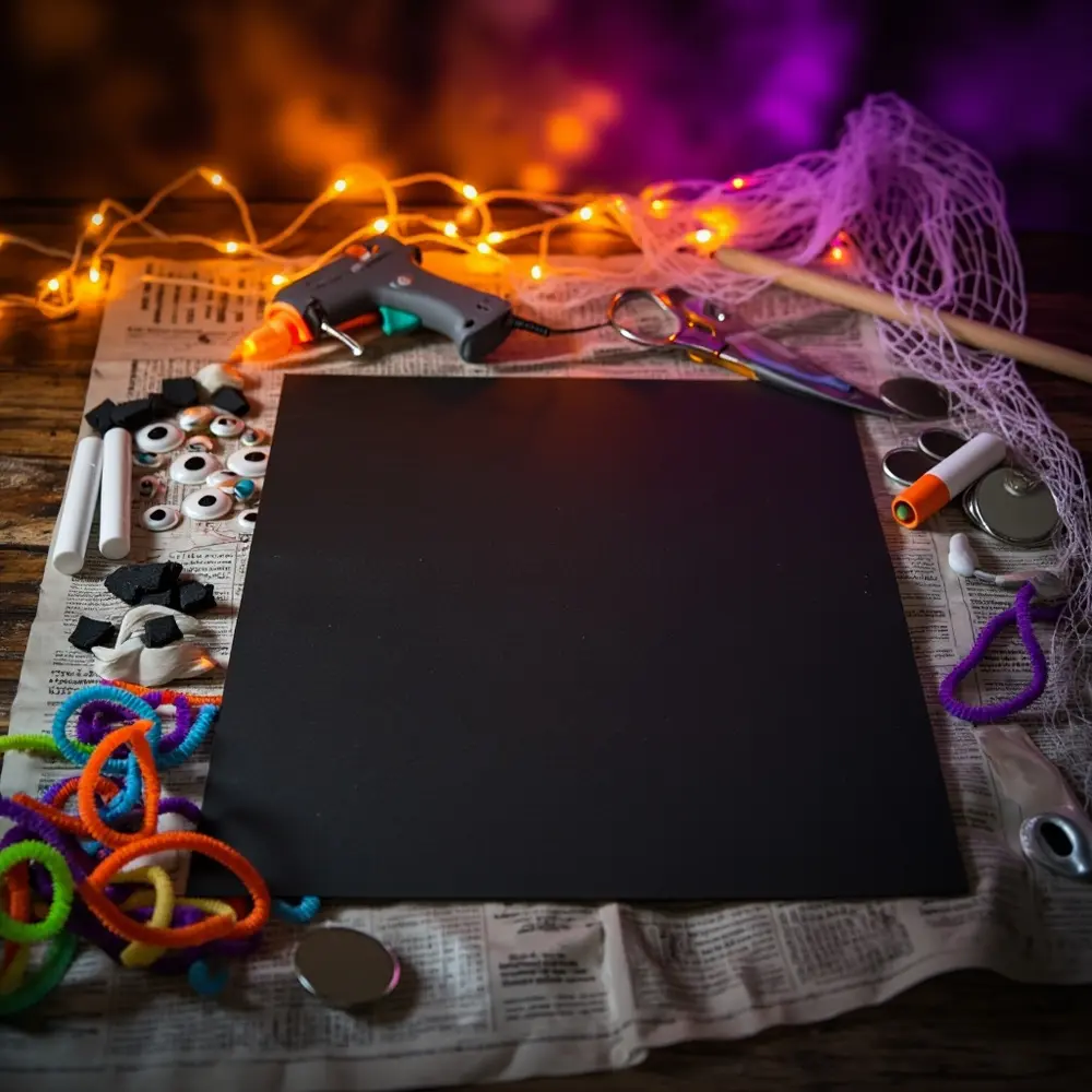 A Guide to Making a Magnetic Spooky Spider Web Game 1 The top out magnets laid craft neatly all a eyes pipe googly covered on and table h3 cleaners of with image gun markers shot 1 poster newspaper supplies glue board down