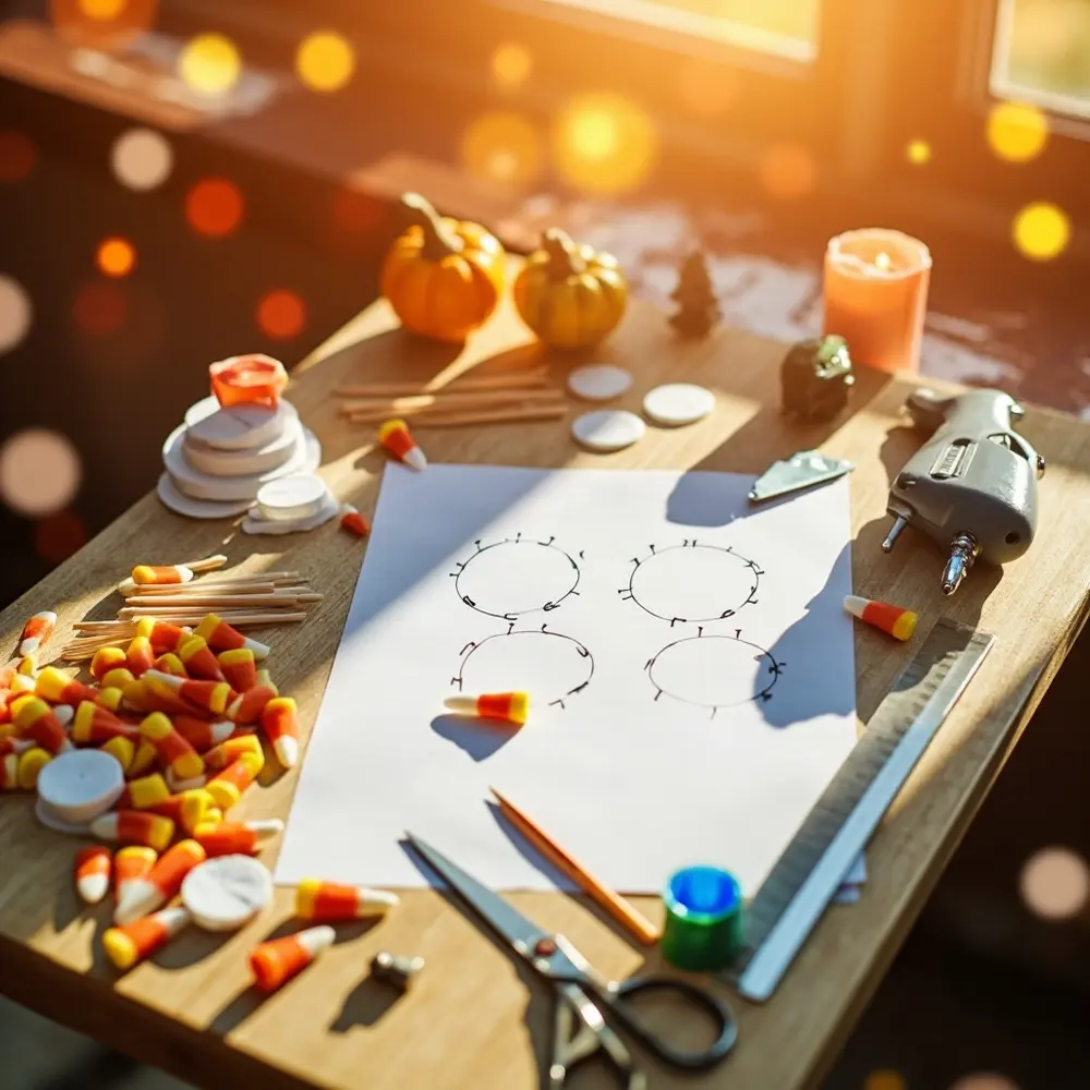 How to Build Working Gears Out of Candy Corn 1 Circles side them pair arranged the hands sized corn well candy little represent one top craft neatly all a around paper on table h3 sketching to is of teeth piece with image other shot are strong lit different triangles 1 supplies drawn down