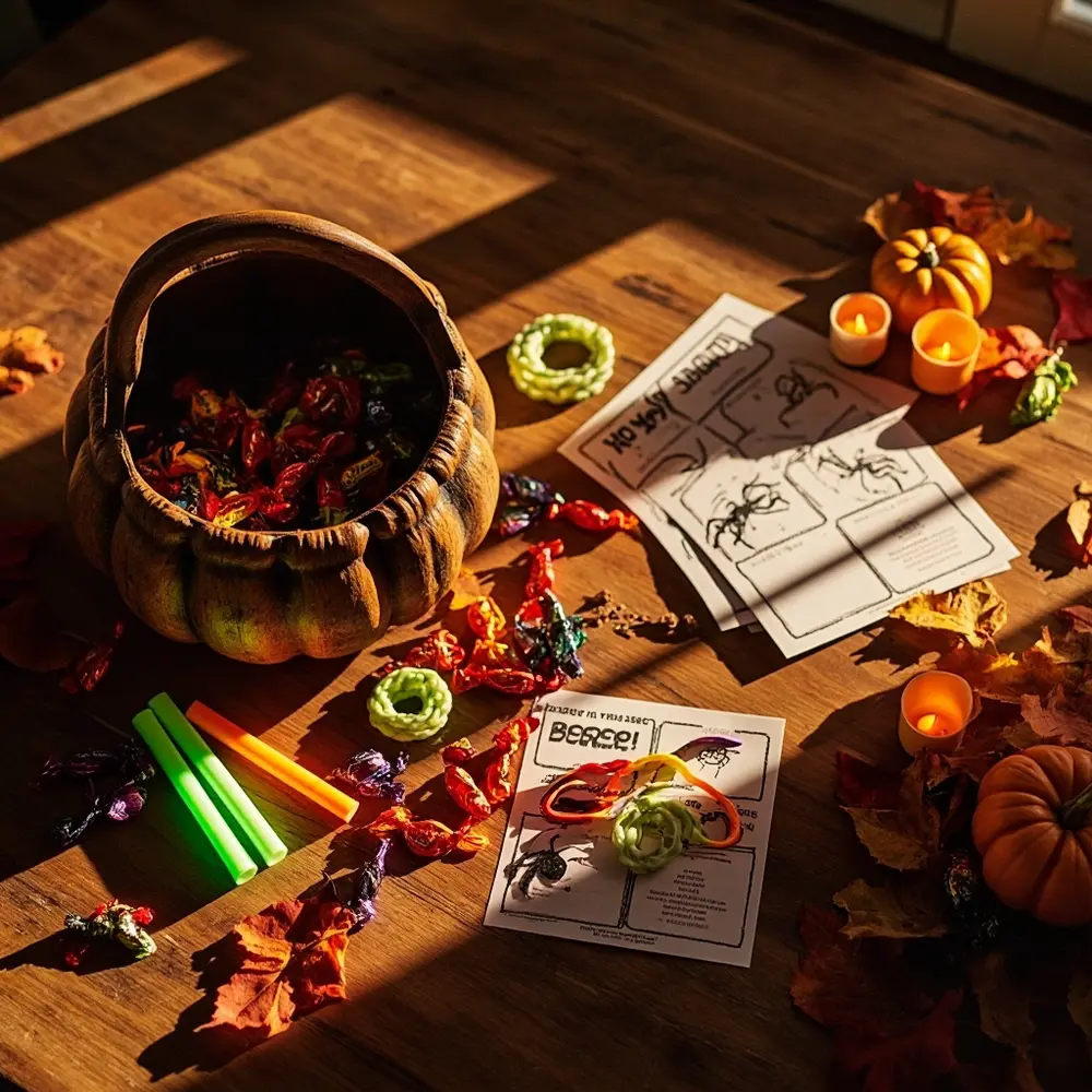 How to "Boo Your Neighbor" and Start a Community Tradition 1 Glow printed for pumpkin goodies basket halloween signs candy top spider out laid d neatly vibrant all a sticks 8221 8220 shaped kitchen been covered ve table and h3 of you ready with rings image shot are 1 colorful boo assembly 8217 down