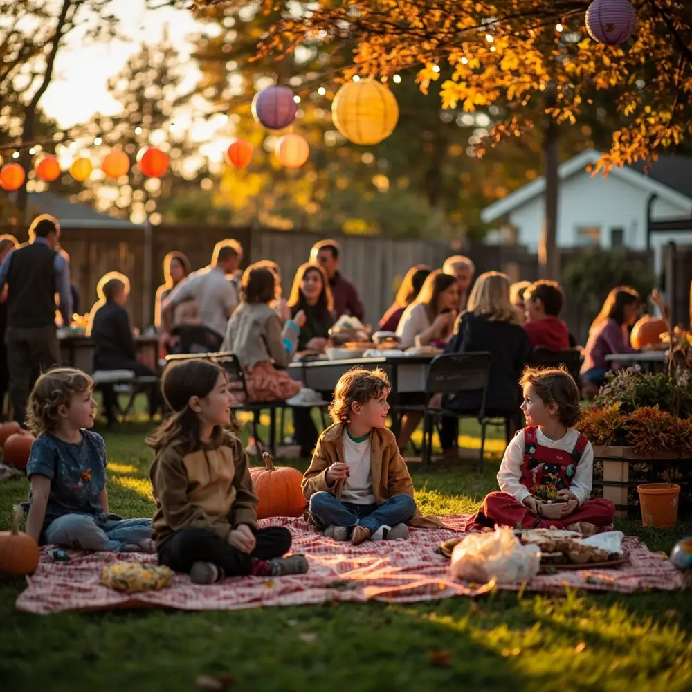 How to Create and Host a Backyard Costume Parade for the Neighborhood 10 10 swing kids the potluck mingling full grass families a snacks eating on and h3 of in with image shot strong backyard blankets