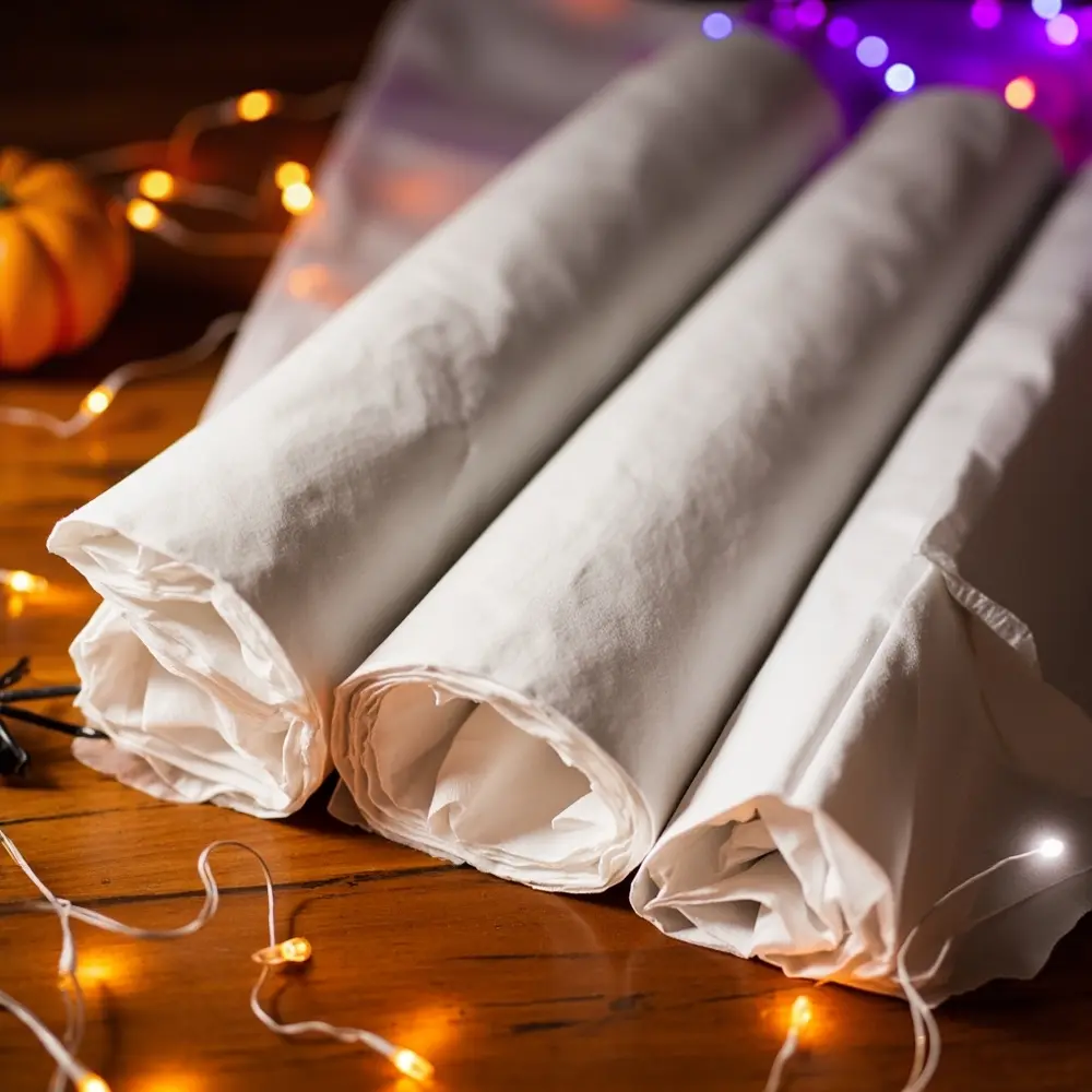 Your Guide to Hosting a Hilarious Mummy Wrapping Race 10 Side white 10 wide fabric up strips out laid materials wrapping a toilet close crepe paper and h3 of image shot strong different by