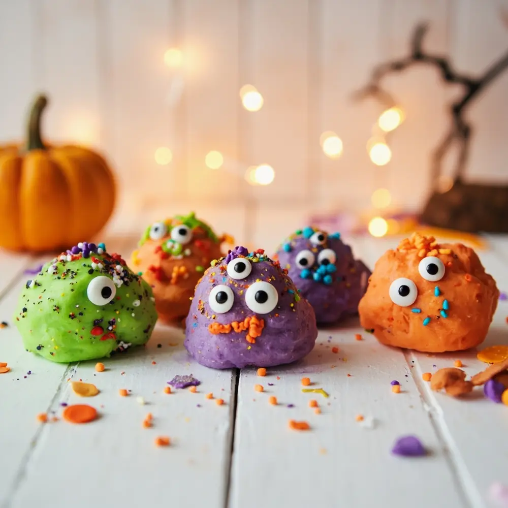 15 Spooktacular Sensory Halloween Activities for Hands-On Fun 10 Li 10 small for shape sitting molded playdough clean a ball eyes surface edible on monster into of with image candies strong colorful simple