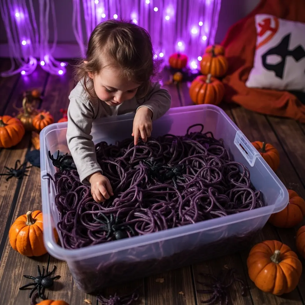 Gentle Spooks: 25 Safe and Fun Halloween Activities for Toddlers & Preschoolers 10 Li 10 small cooked exploring worms toy s dark a child strands colored and it with or image hand strong spiders bin spaghetti 8217 filled