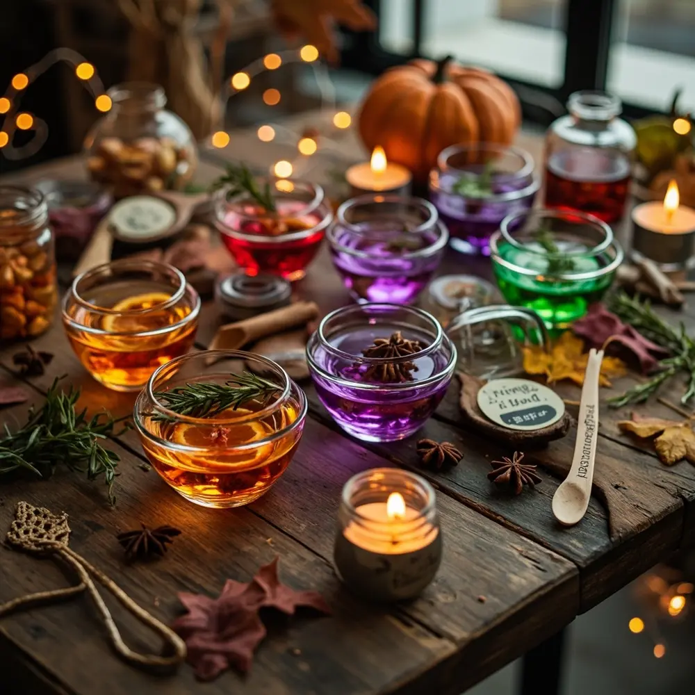15 Spooktacular Sensory Halloween Activities for Hands-On Fun 12 12 li orange small rosemary for glass slices sprigs and floating with elements like image droppers strong liquids colorful natural bowls spoons filled mixing