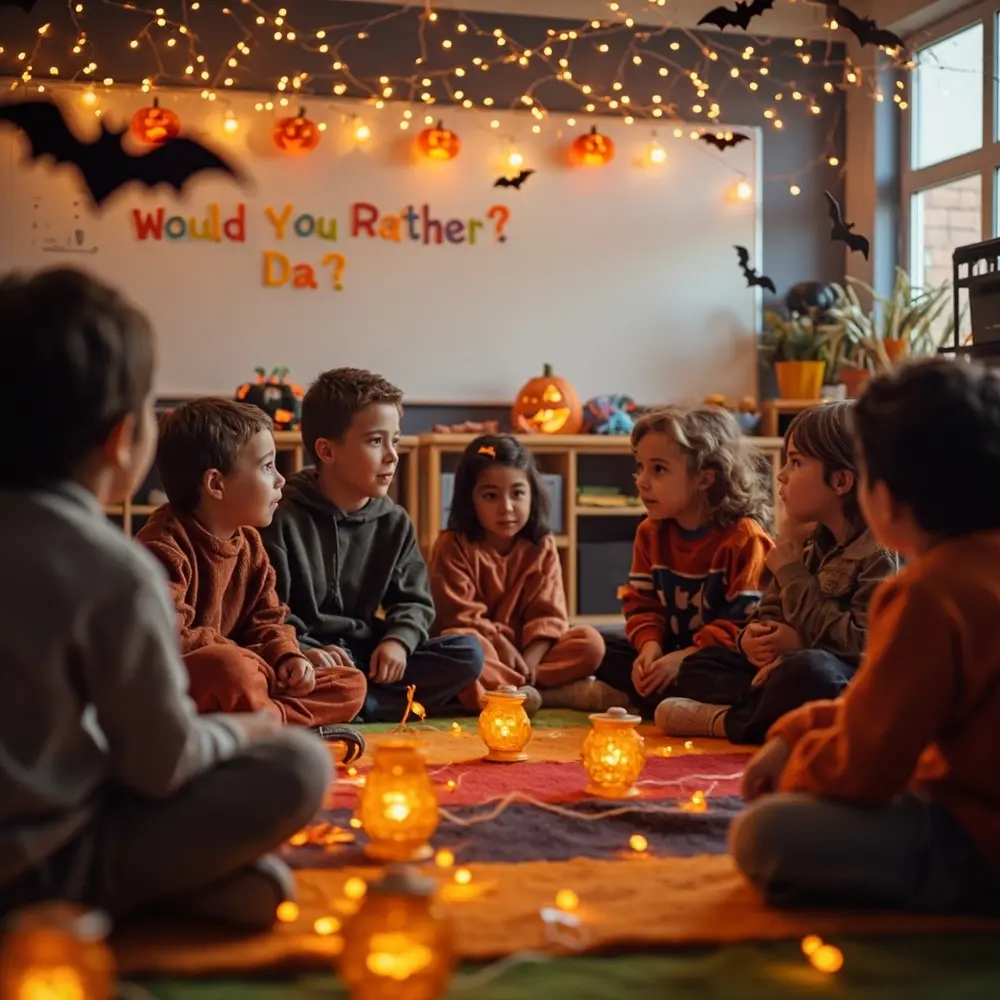 20 Creative and Educational Halloween Activities for the Classroom 18 Would 18 sitting students rather a lively 8221 8220 circle engaged on h3 of whiteboard in you with photo image classroom prompt discussion