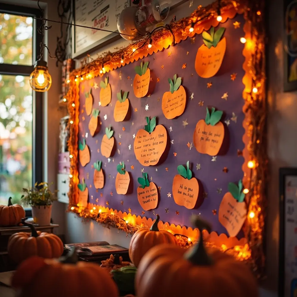 20 Creative and Educational Halloween Activities for the Classroom 19 Each pumpkin 19 a numerous paper h3 with wall or messages image classroom cheerful colorful cutouts adorned handwritten positive bulletin board