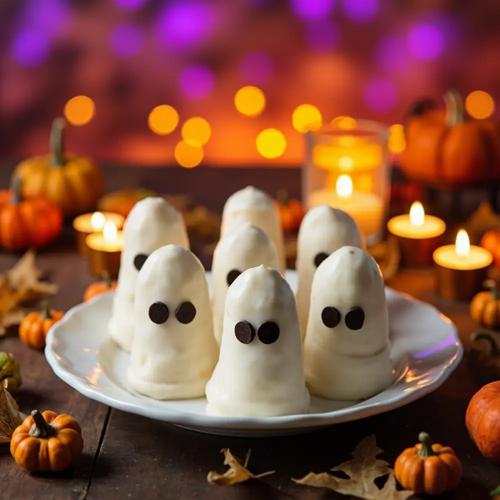 Gentle Spooks: 25 Safe and Fun Halloween Activities for Toddlers & Preschoolers 19 Li several each 19 chip ghost banana a eyes pops on plate with image two strong chocolate cute