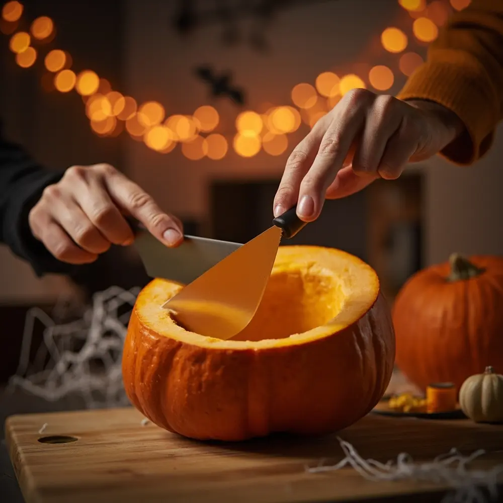 The Ultimate Pumpkin Volcano Experiment: A How-To Guide 2 Using hands pumpkin slice the sized up s top a close off carving an h3 to of adult knife image shot 2 medium safely 8217
