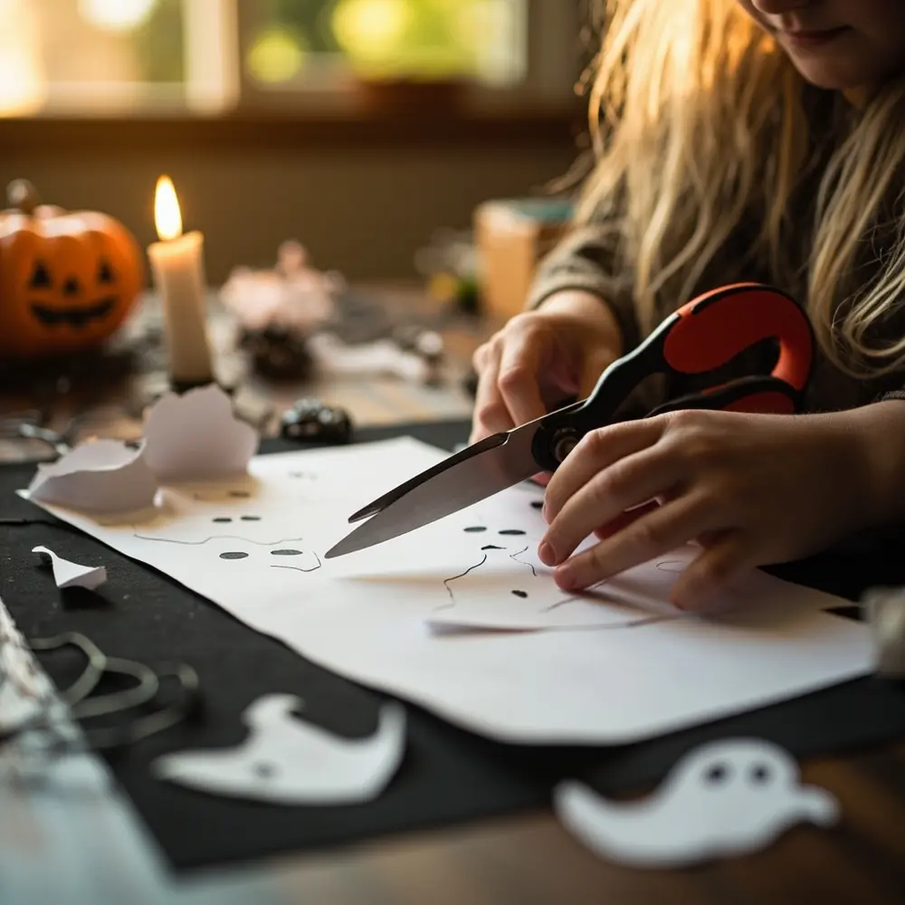 How to Make Paper Ghosts Dance with Static Electricity 2 Ghosts white them small already using hands shape up nearby ghost s out a scattered close child paper on cut h3 to of piece with image shot are strong 2 faces few scissors from safely 8217 drawn cute