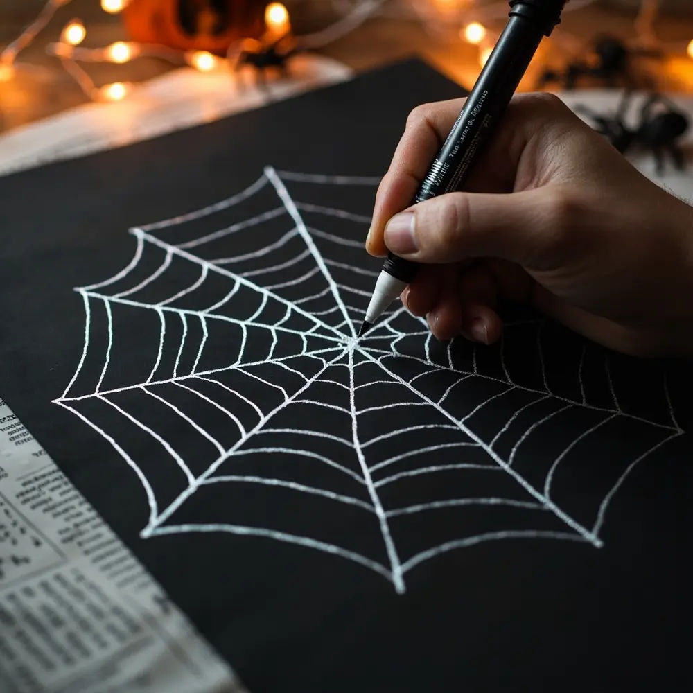 A Guide to Making a Magnetic Spooky Spider Web Game 2 Using the curved large draw lines up silver spider web a close paint h3 to of onto hand image shot 2 pen poster black final board