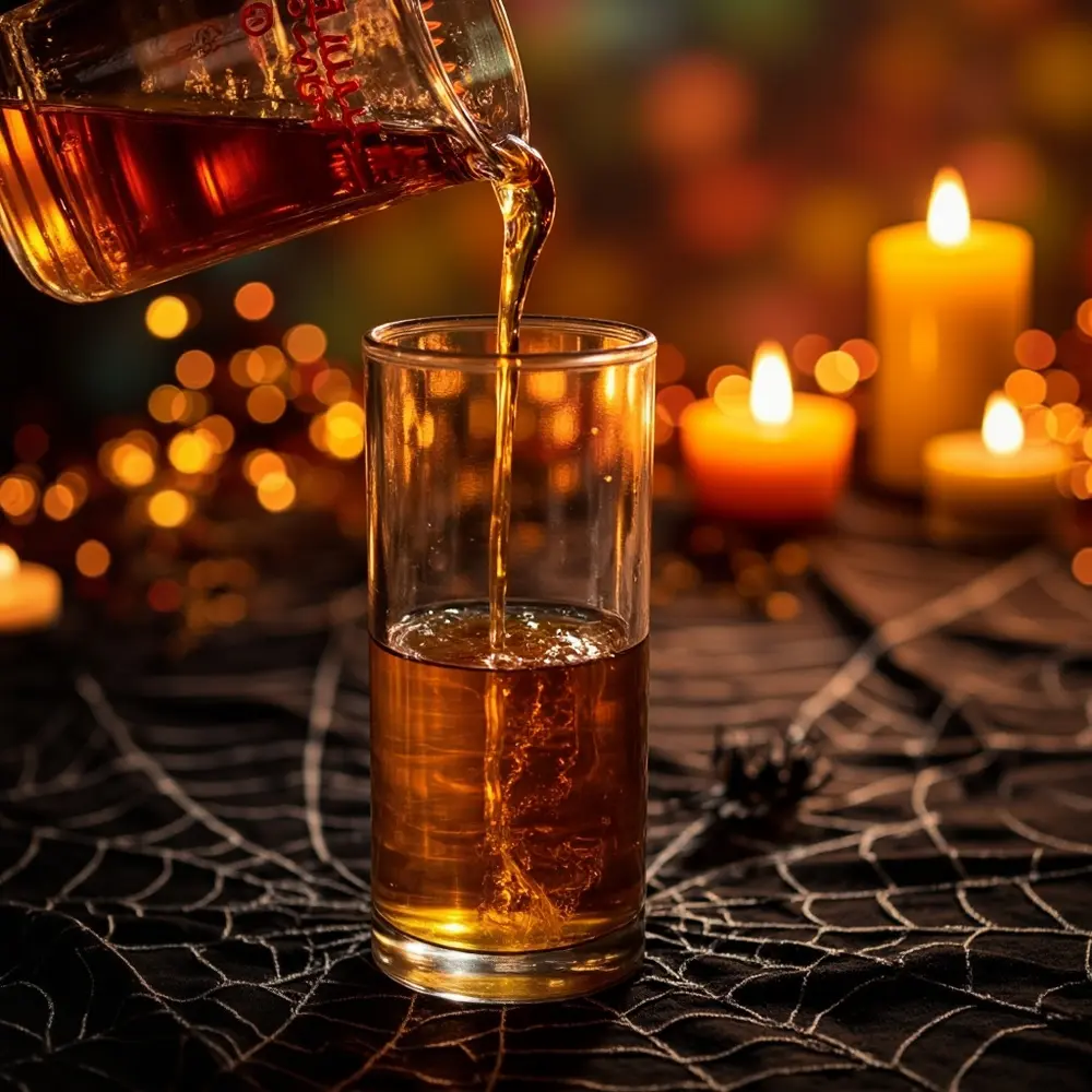 The Density Tower Potion: Layering Liquids for a Spooky Effect 2 Side honey view golden the showing layer up pouring glass clear base a close thick h3 into of at carefully hand image shot first strong 2 forming vase bottom