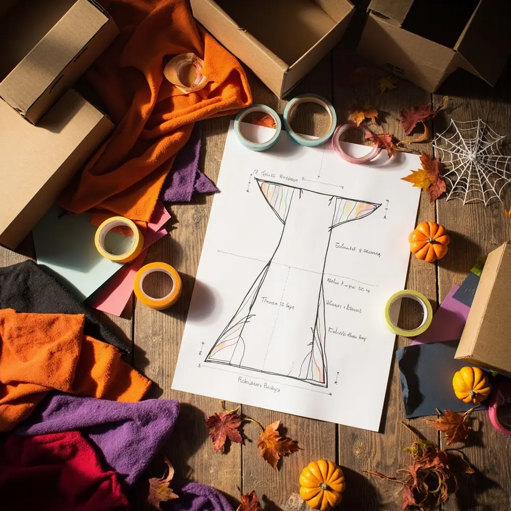 Your Guide to an At-Home Costume Fashion Show with DIY Runway 2 Flattened diy the fabric tape showing scraps out laid next materials a various on and h3 to sketch of photo like cardboard image runway 2 floor colorful boxes simple