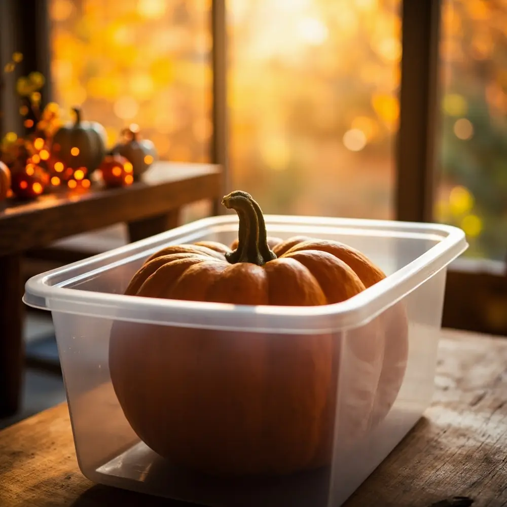 The Pumpkin Decomposition Study: A Week-by-Week Biology Project 3 Level the pumpkin for plastic sitting up clear neatly a close storage eye h3 of ready image shot prepared 2 inside bin observation