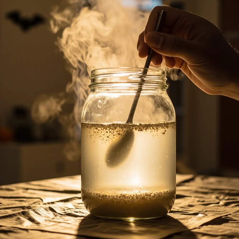 A Guide to Growing Your Own Crystal Pumpkins with Borax 2 Side steaming hot the large jar dissolves water up glass a close angle h3 into of is cloudy stirring with as hand image slightly shot borax 2 powder filled