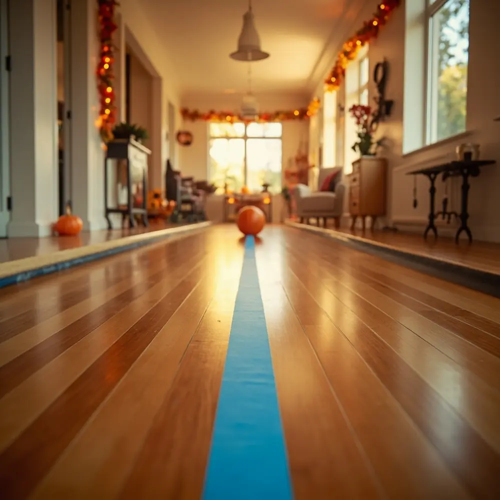 How to Set up a Fun and Simple Pumpkin Bowling Game 3 The wide blue tape line painter visible empty s near clear hallway clean a starting end angle on h3 is of at photo image made hall strong 2 floor 8217
