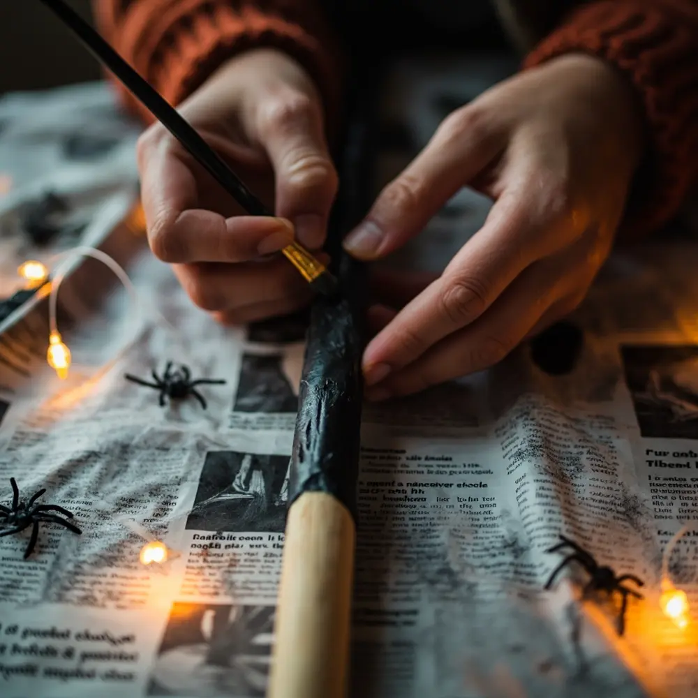 How to Create Your Own LED Light-Up Magic Wand Circuit 2 Up holding a wooden close paintbrush paint h3 to of hand image shot coat 2 applying black dowel