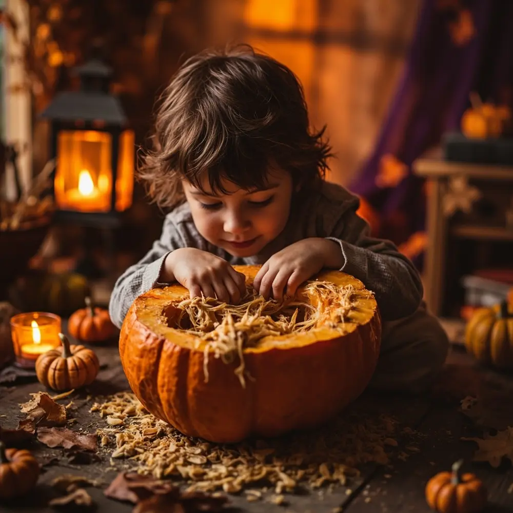 15 Spooktacular Sensory Halloween Activities for Hands-On Fun 3 Candid li hands pumpkin stringy seeds digging pulling s out expression a child and messy into of with image slightly pulp shot strong 3 joyful 8217