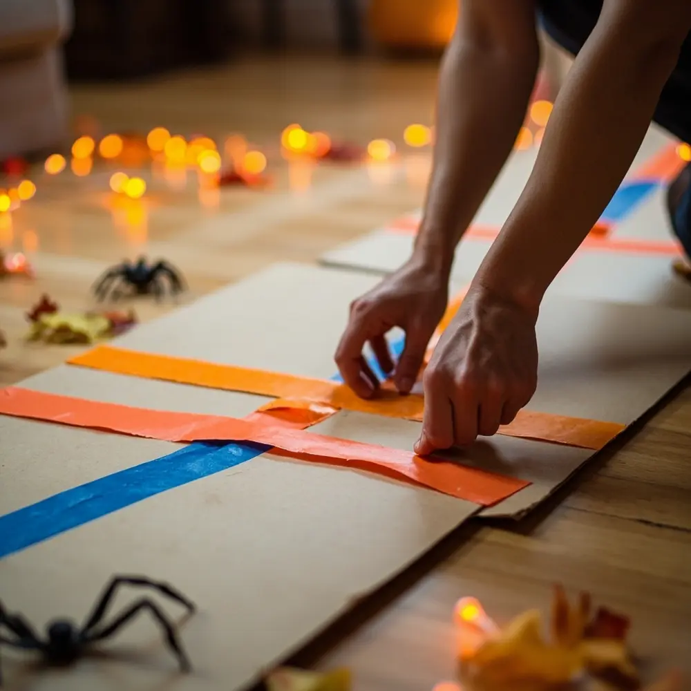 Your Guide to an At-Home Costume Fashion Show with DIY Runway 3 Together using brightly hands the tape up secure a close colored on h3 to of photo runway cardboard image two 3 floor someone duct pieces