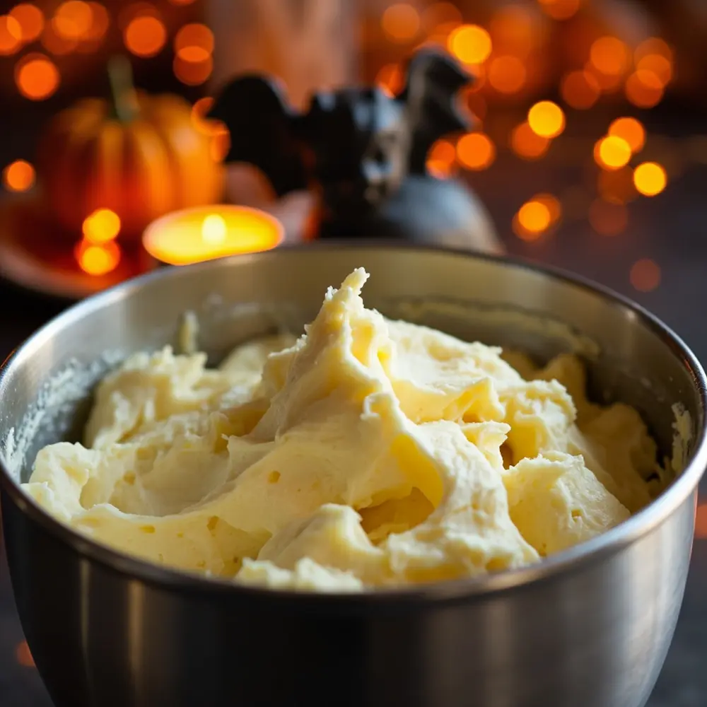 Recipe: Spiced Chocolate Bat Cookies for a Spooky Treat 3 Image-3: A close-up shot of the creamy, fluffy butter and sugar mixture in a stand mixer bowl.