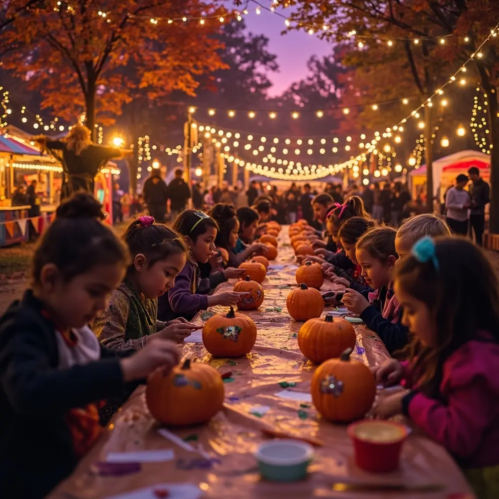 Kids the pumpkin pumpkins families costumes craft enjoying painting festive vibrant a table h3 of party in at with photo image patch 3