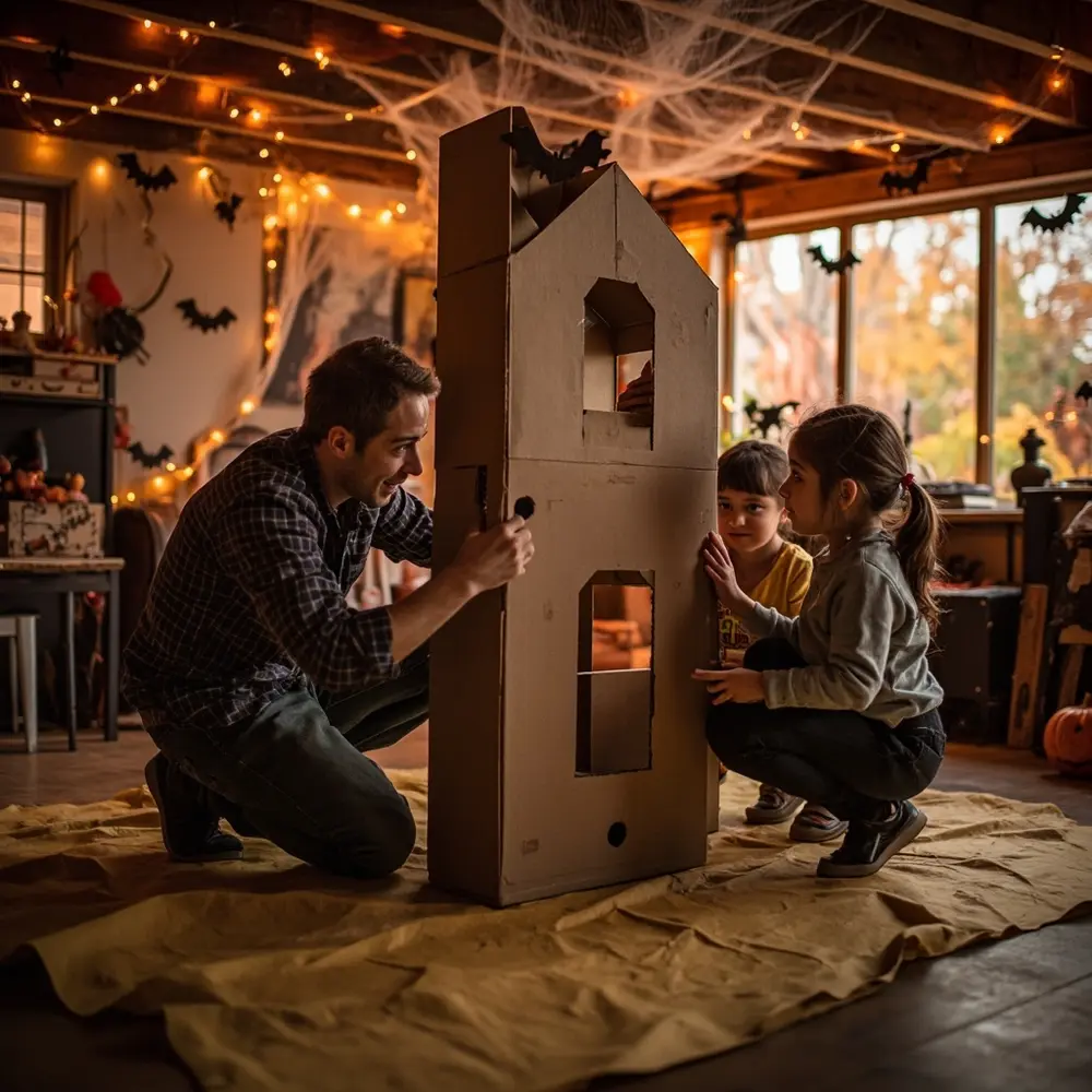 How to Engineer a Haunted House Using Recycled Materials 4 Form together kids the wide large showing house main a collaborative fun on and an structure h3 to is of adult cardboard image two shot 3 floor boxes working taping atmosphere