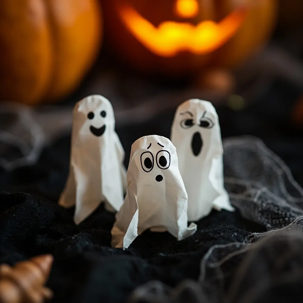 How to Make Paper Ghosts Dance with Static Electricity 3 Ghosts each the for smiling looks has ghost focusing little wail one face spooky a o 8221 surprised 8220 paper on and h3 is macro image hand mouth finished shot classic strong 3 different simple detailed drawn