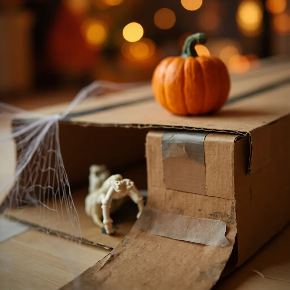 How to Build a Pumpkin Race Track and Learn About Gravity 3 Platform the tape showing slopes a starting halved track h3 to attached of with downwards photo cardboard image section first strong 3 forming duct tube being