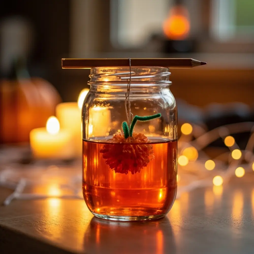 A Guide to Growing Your Own Crystal Pumpkins with Borax 3 Level orange the pumpkin jar showing cleaner rim holding s clear tinted suspended across a pipe eye h3 of in photo rests image borax string 3 solution perfectly 8217 pencil