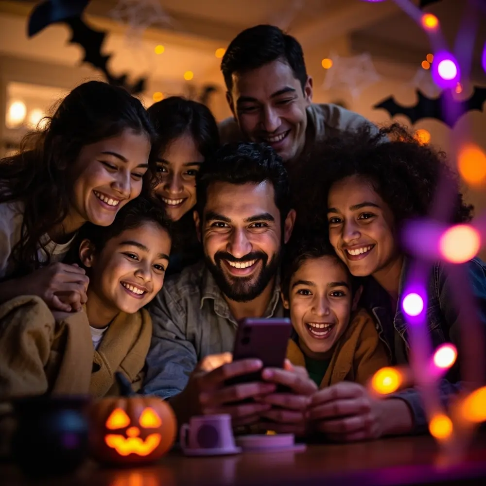 How to Organize a Halloween-Themed Scavenger Photo Hunt 3 List together looking up visible focusing scavenger group friends a close excited expressions on and h3 of their intently at smartphone huddled image shot are 3 faces hunt laughter
