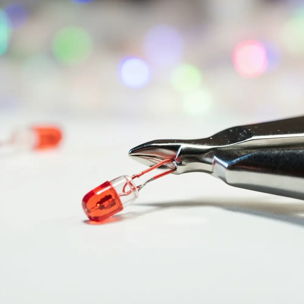 How to Create Your Own LED Light-Up Magic Wand Circuit 3 Leg together led the showing up twisted visible nearby holder battery a red close an h3 of with macro image shot are wire 3 long from pliers being