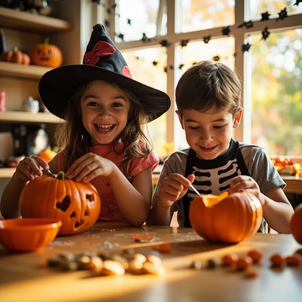 Halloween at Center Parcs: What to Expect and Must-Do Activities 3 Safe level focused brightly they smiling up pumpkins a activity close child carving on eye and table h3 of their tools at as carefully image two shot strong children 3 lit use