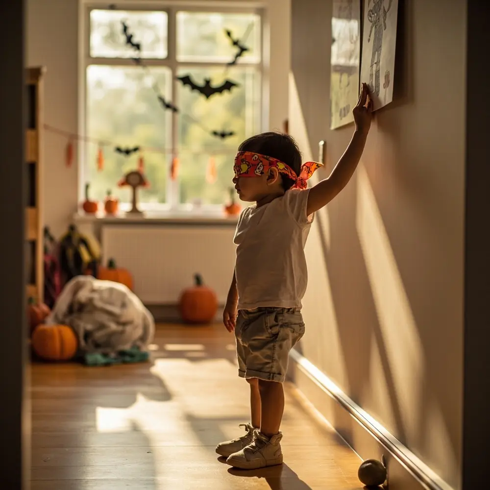 How to Play a Silly Game of "Pin the Tail on the Witch" 4 Resting them the witch shoulder guiding s young behind a away child soft blindfold gently on an h3 taken is their adult wall photo hand image feet 4 few poster wearing from 8217 towards