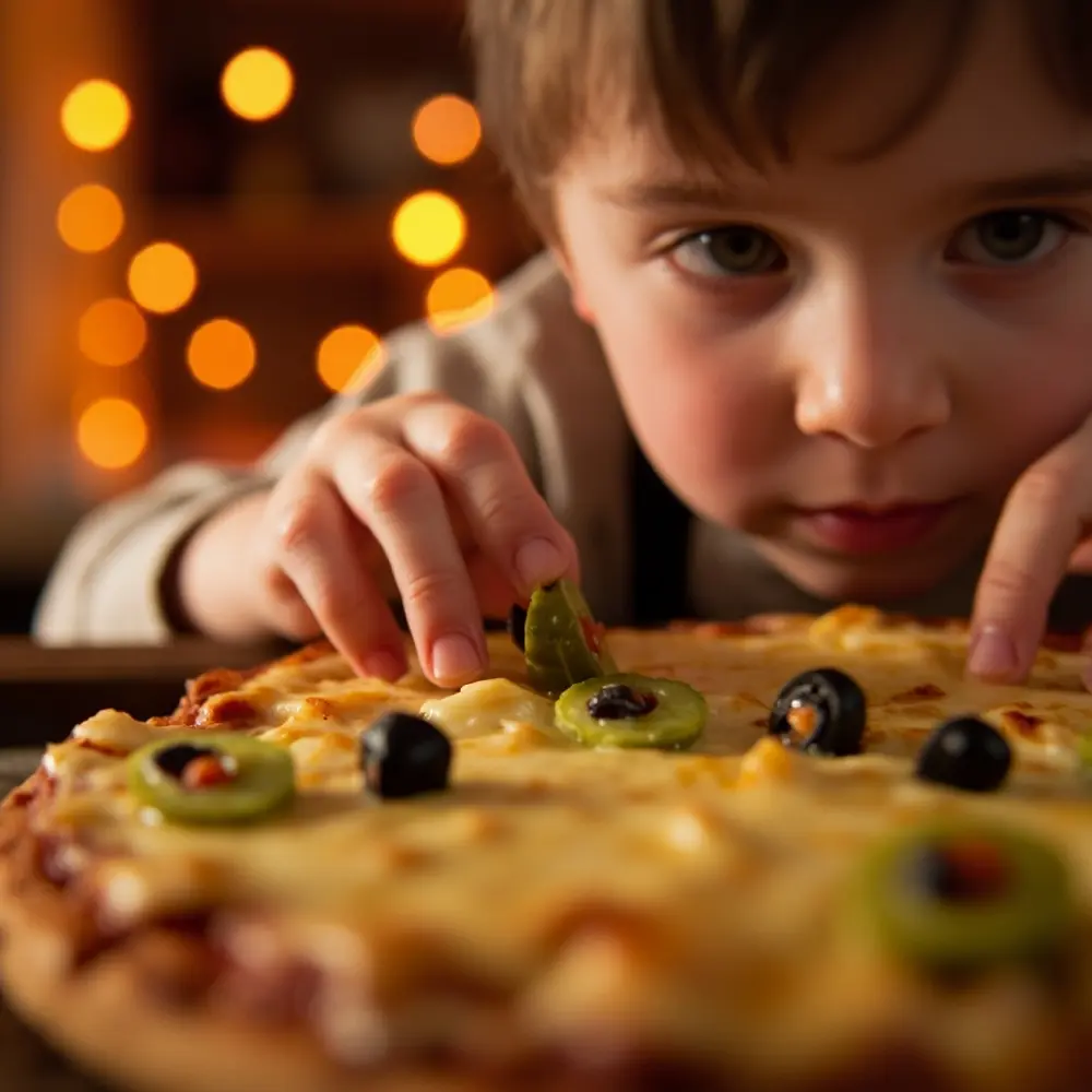 Recipe: How to Make Creepy Monster Eye Pizza 4 Perfect small hands slice the showing up center placing s a green 8221 8220 close child on eye h3 olive monster into of pizza photo carefully image 4 forming black 8217 cheesy