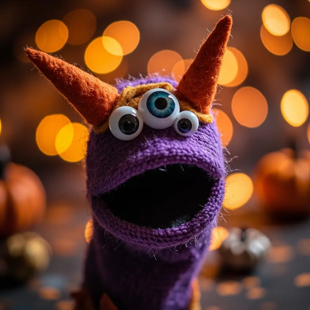 A Step-by-Step Guide to Making Adorable Monster Sock Puppets 4 Image-4: A close-up of a finished puppet head showing three different-sized googly eyes placed asymmetrically for a funny, monstrous look.