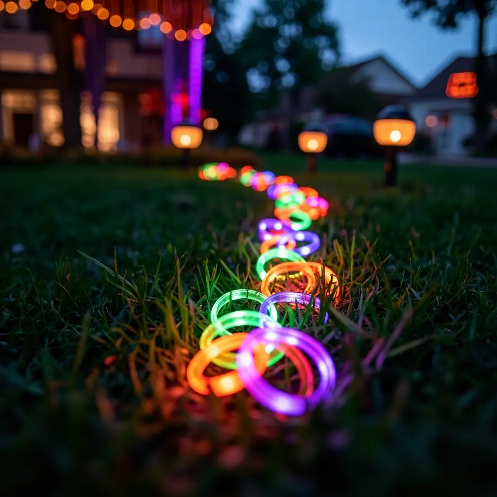 How to Create and Host a Backyard Costume Parade for the Neighborhood 4 Stick linked glow form together bracelets detail glowing chain a along h3 to path of image grassy shot 4 strong
