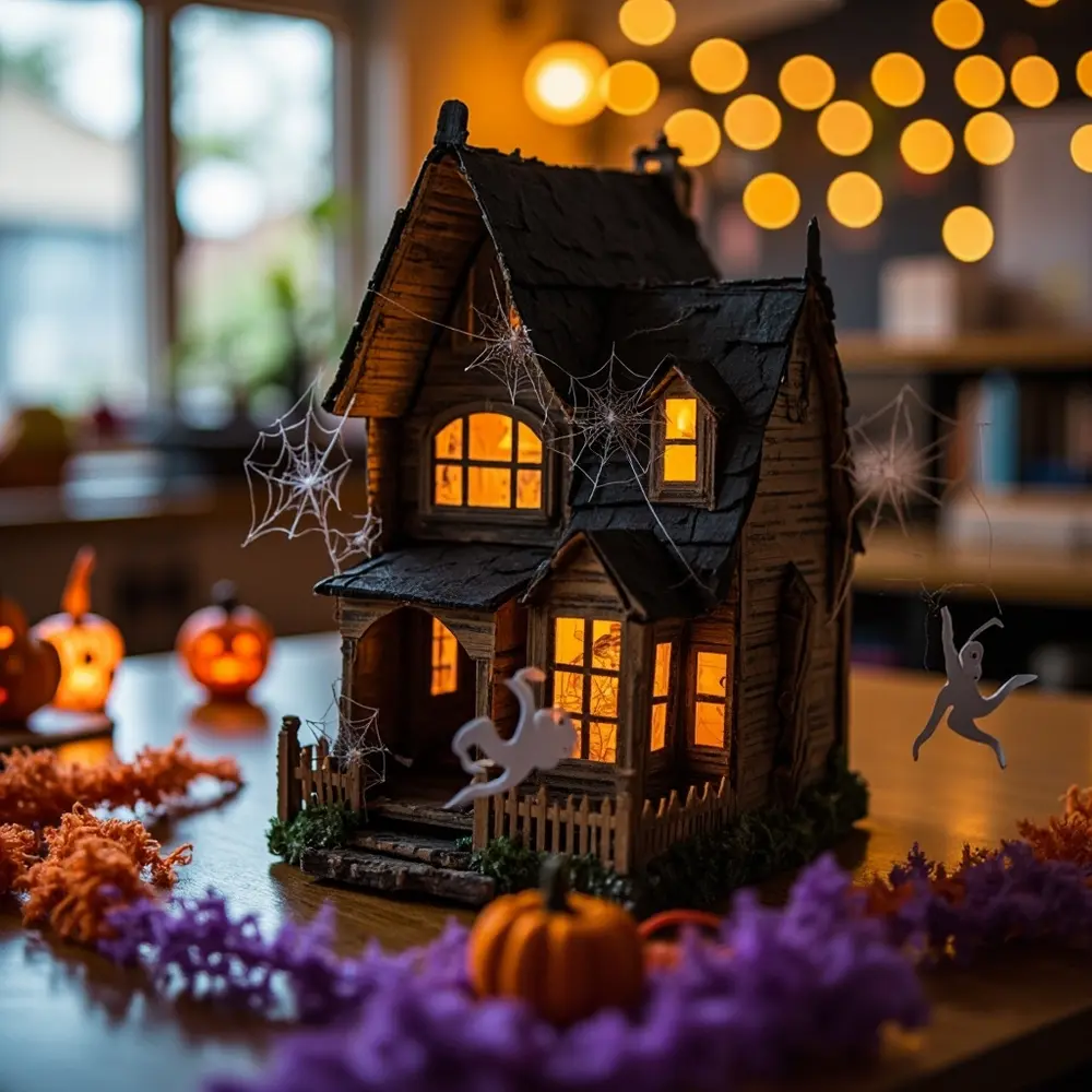 20 Creative and Educational Halloween Activities for the Classroom 4 Decorated connected small led wires showing house top neatly tiny a h3 of haunted with photo cardboard image 4 working lights down