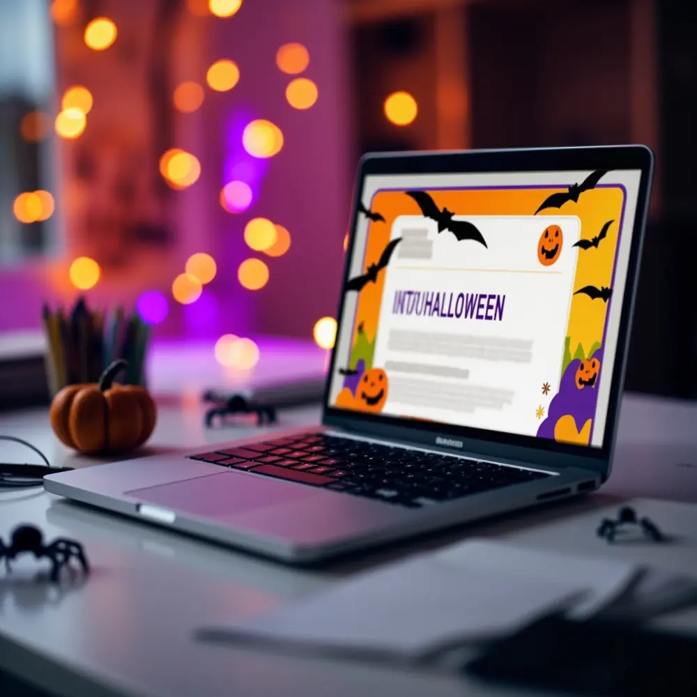 How to Plan a Spooktacular Office Halloween Party (Virtual & In-Person Ideas) 4 The that cartoon office invited halloween pumpkins text themed our features bats email screen a 8221 8220 and h3 re to of party you with reads image shot 4 spooktacular colorful drafted displaying laptop invitation design 8217 bold being