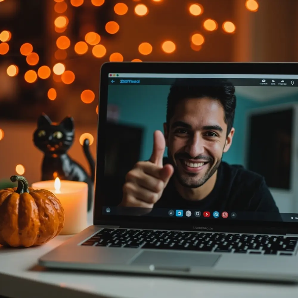 How to Plan and Host a Virtual Halloween Party on Zoom 4 The looking shows up visible perspective test camera zoom s screen a own interface and h3 video to feed in at meeting with giving confirm image shot 4 are call working microphone laptop user thumbs 8217 person
