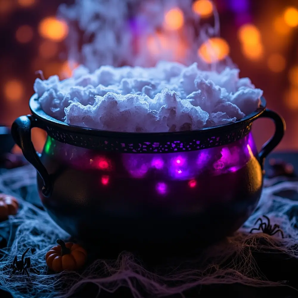 How to Make a Bubbling 'Witch's Brew' Punch (with Dry Ice Safely!) 5 Image-6: A dramatic photo of the punch bowl right after dry ice has been added. The liquid is bubbling vigorously, and thick white fog is rolling over the edges of the bowl.